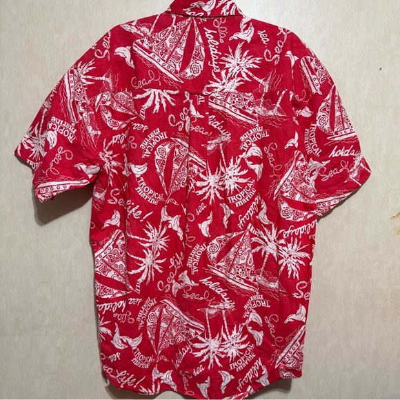 Vintage Chaps Ralph Lauren Red Aloha Hawaiian Shirt Sea Life Holiday - Picture 3 of 4
